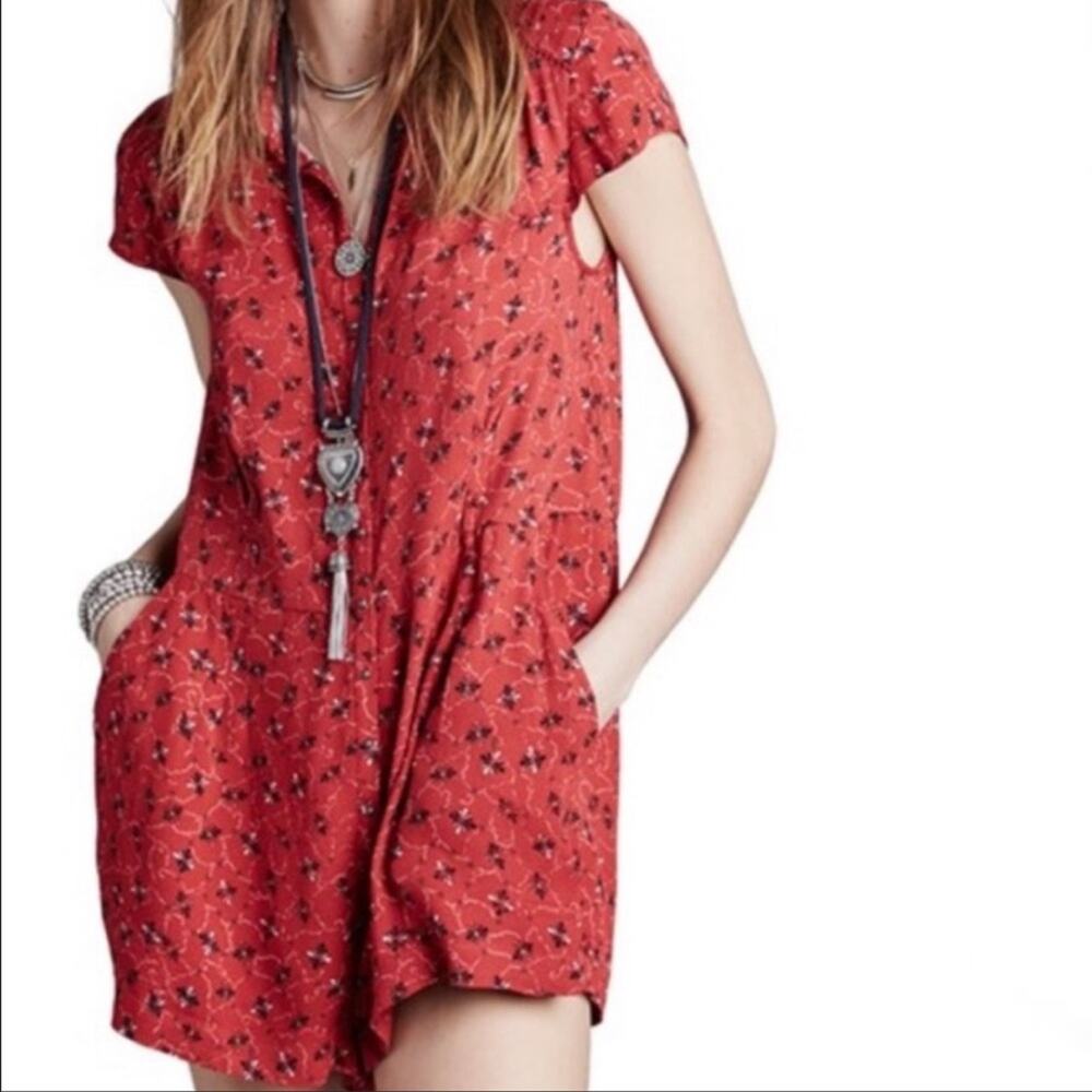 Free People Red Floral Romper